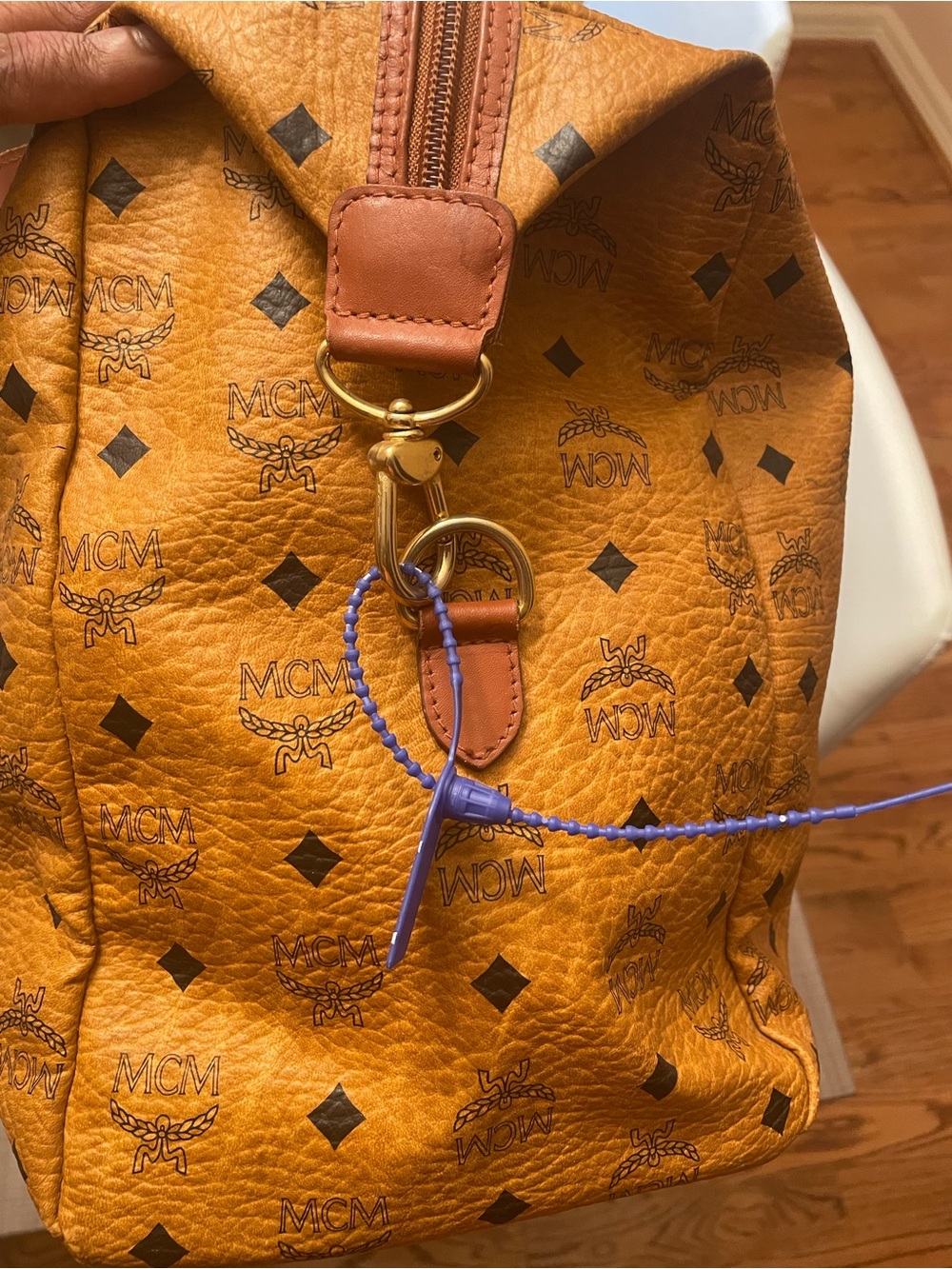 MCM Cognac Coated Canvas Satchel with Black Monogram and Gold Hardware - Picture 14 of 14